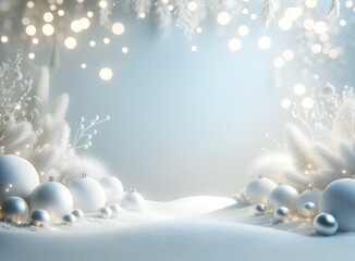 Minimalistic christmas background with balls and bokeh lights.