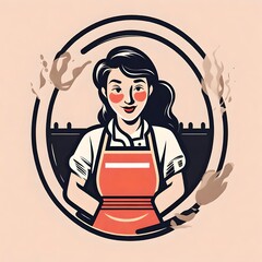 a retro logo rough of a woman in the restaurant business. Waitress, chef, cook, owner.