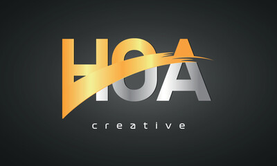 HOA Letters Logo Design with Creative Intersected and Cutted golden color