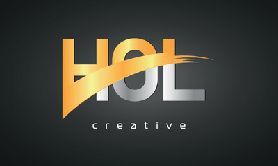 HOL Letters Logo Design with Creative Intersected and Cutted golden color
