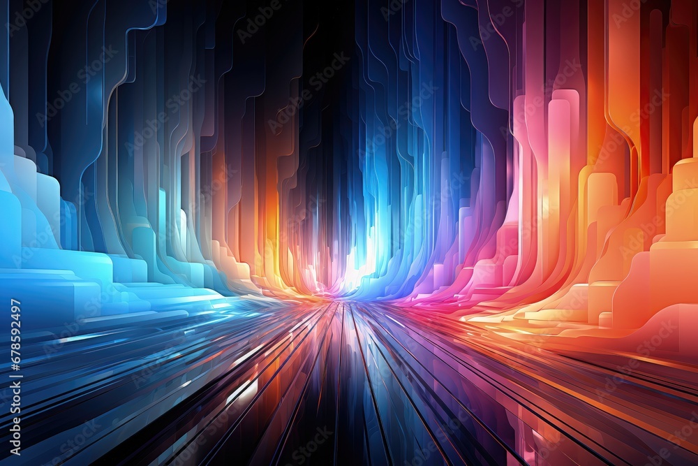 Wall mural an abstract sci-fi wallpaper features an artificial neon-color cave, creating a futuristic compositi