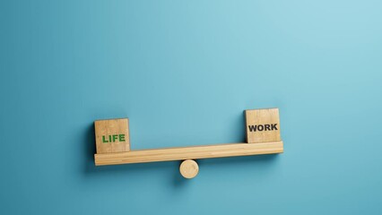 balance between life and work concept. life and work words balancing on wooden seesaw