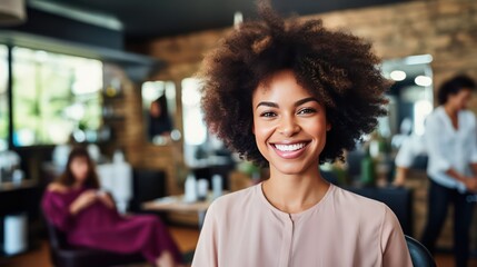  woman with curly hair smiling face