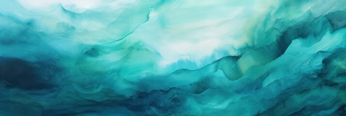 Creative Abstract Art with Teal Oil Gouache Paint and Layer Coating Technique Depicting a Celestial...