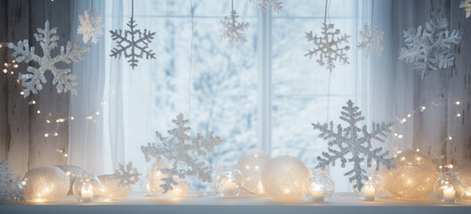 A Winter Wonderland: Snowflakes Dancing on a Windowpane
