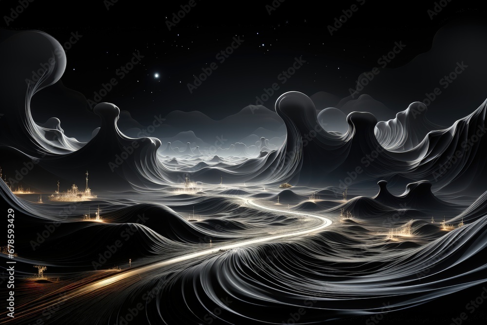 Canvas Prints an abstract sci-fi wallpaper against a black background, creating a visually captivating composition