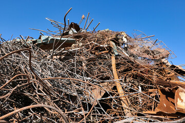 Pile of scrap metal from rebar and other steel waste