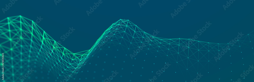 Poster futuristic wave with points and lines. big data. dynamic wave background. 3d rendering