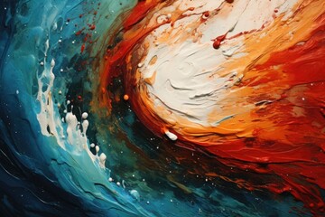 A vibrant painting featuring an orange and blue swirl. Perfect for adding a pop of color to any...