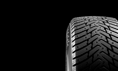 winter tyre on black background.