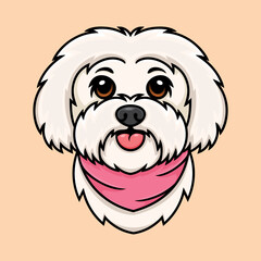 illustration vector of a maltese dog wearing a pink bandana.