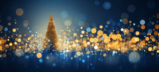 A Shimmering Gold Christmas Tree Amidst a Serene Blue Background