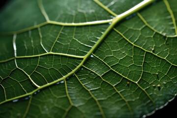 A close up image of a green leaf with water droplets on it. This photo can be used to depict nature, freshness, and the beauty of the natural world