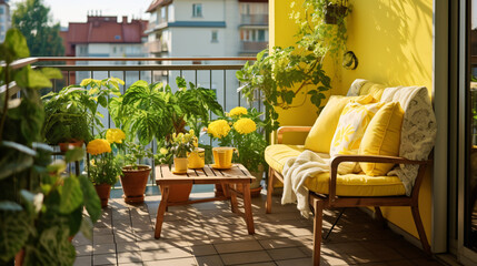 Fototapeta na wymiar Beautiful balcony with comfortable chairs