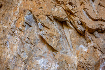 Natural rock texture background. Rocky bas-relief wall.