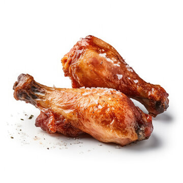 Chicken legs with grilled skin and salt on a white background created with Generative AI Technology