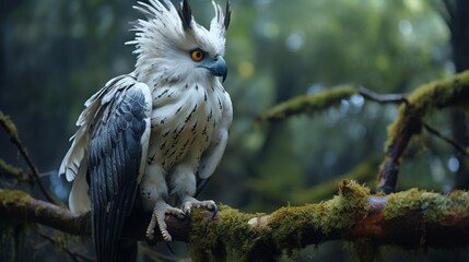 A magnificent harpy eagle perched on a high branch. - obrazy, fototapety, plakaty