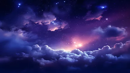 Fotobehang An awe-inspiring image of a night sky filled with stars, deep purples, and cosmic blues, providing an ethereal color palette for dreamy and imaginative designs. © CanvasPixelDreams