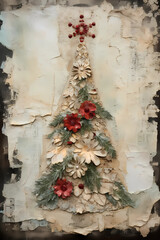 Vintage Christmas Cards - Paper Crafted Trees, Elegant vintage Christmas cards, nostalgic charm 