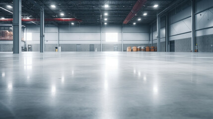 Empty of Polished concrete floor clean condition and space for industry product in factory for manufacturing production plant or large warehouse. - obrazy, fototapety, plakaty