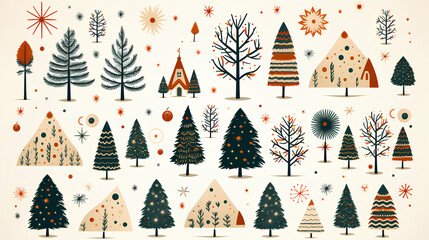 seamless pattern with christmas trees,  set