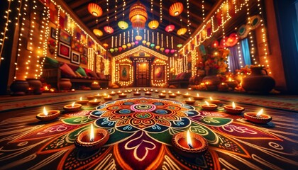 Obraz premium The scene captures the essence of Diwali, symbolizing the triumph of light over darkness and good over evil