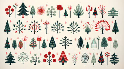 set of christmas trees, vector set