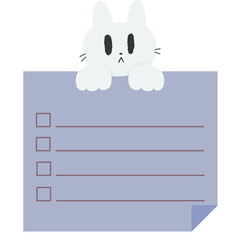 Cute Kawaii Sticky Note with white cat. Weekly Plan To Do List Check List. Memo Pad Stationery Notepad for task planning and study
