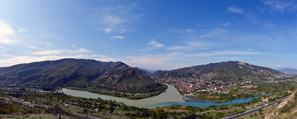 A beautiful view on Kura river and the mountains from Djvari monestary in Georgia © ako-photography