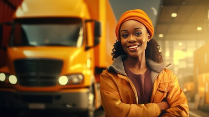 Obraz premium black woman in front of the truck