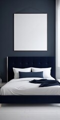 Modern luxury dark blue bedroom interior 05, Mock-up frame in bedroom, Generative AI, Generative, AI
