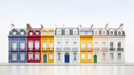 Rainbow-Colored Houses Built by Architects on a White Background.