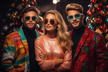 90s retro fashion enthusiasts celebrating Christmas in vibrant attire and accessories 