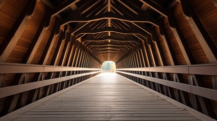 Serene Michigan River Scene featuring Old Covered Wooden Bridge