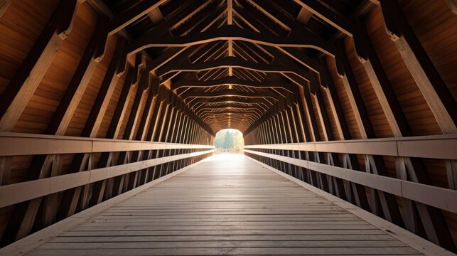 Serene Michigan River Scene featuring Old Covered Wooden Bridge