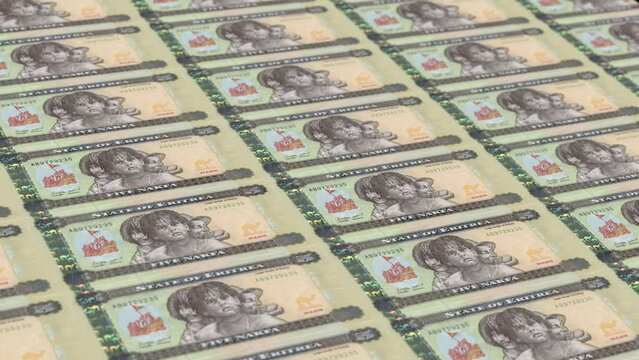 Eritre Eritrean Nakfa 5 Banknotes Money Printing House, Printing Five Eritrean Nakfa, Printing Press Machine Print out Eritrean Nakfa, Being printed by currency press machine 5 Eritrean