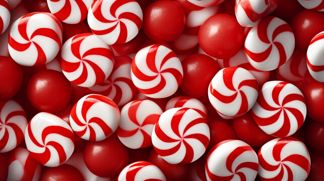 White and red mint balls,sweets, candy, bon bon's