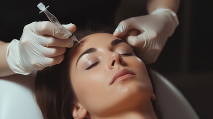 Naklejka premium Woman Receiving Anti Hair Loss Injection at Beauty Center.