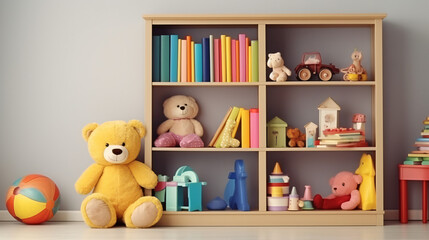 Bookshelf with colorful books