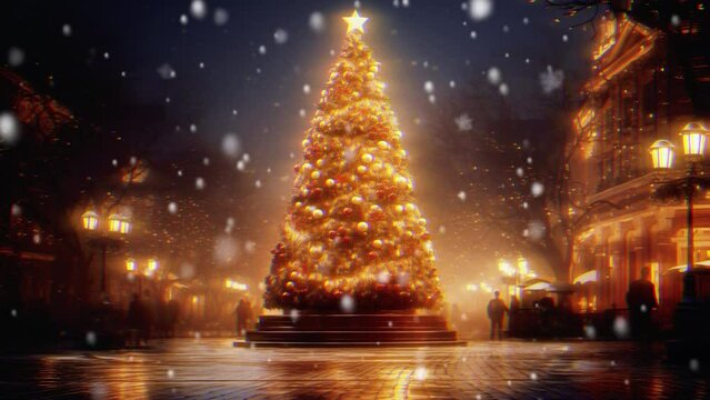 Large Christmas tree standing in the snow