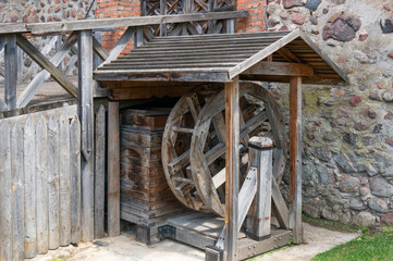 medieval fortress bridge wheel in Lida castle.