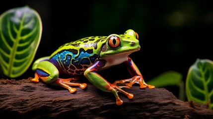 Obraz premium A vibrant tree frog perched on a leaf.