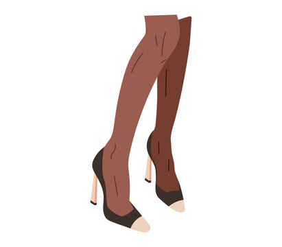 Women beautiful slender legs in high-heeled black shoes. Vector isolated fashion illustration.