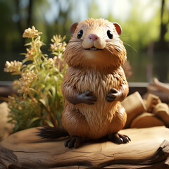 Cuddly beaver token sparse details wooden-textured 
