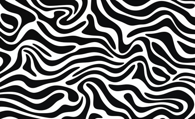 Wavy and swirled brush strokes vector seamless pattern with bold curved lines and squiggles as ornaments - obrazy, fototapety, plakaty