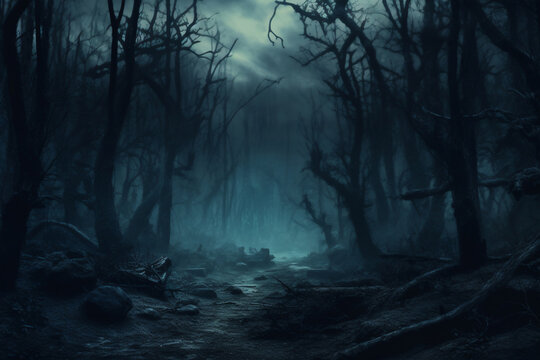 Fantasy horror forrest illustration background .