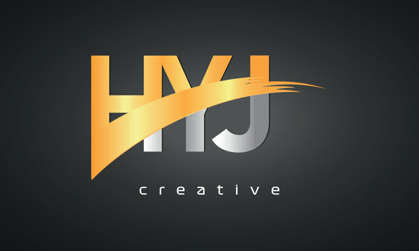 HYJ Letters Logo Design with Creative Intersected and Cutted golden color