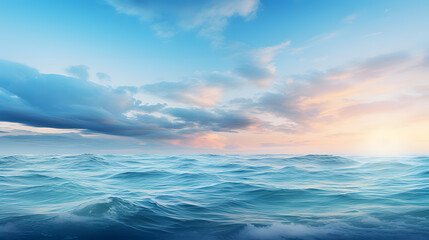 Fototapeta premium A mesmerizing image of the sea meeting the sky with a gradient of blues, from deep navy to soft cerulean, creating a tranquil and serene seascape.