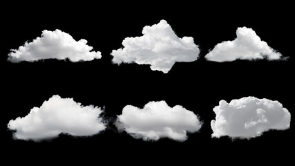 White clouds isolated on black background. Set of beautiful quality clouds. Cloud pack