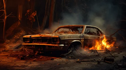 Rolgordijnen Burned out car © Hassan
